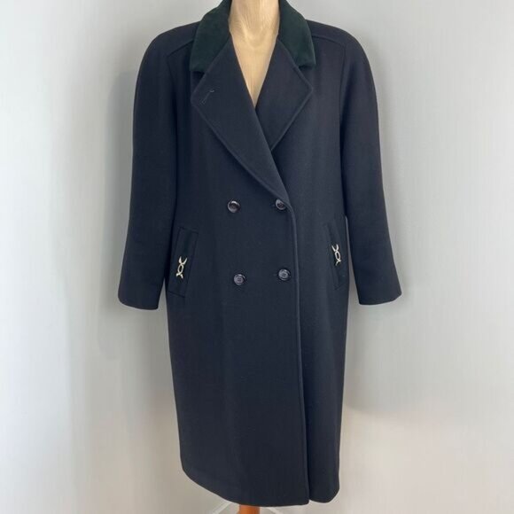 Vintage Fennelli Paris Women's Med Black 100% Virgin Wool Long Overcoat Jacket - Picture 1 of 16